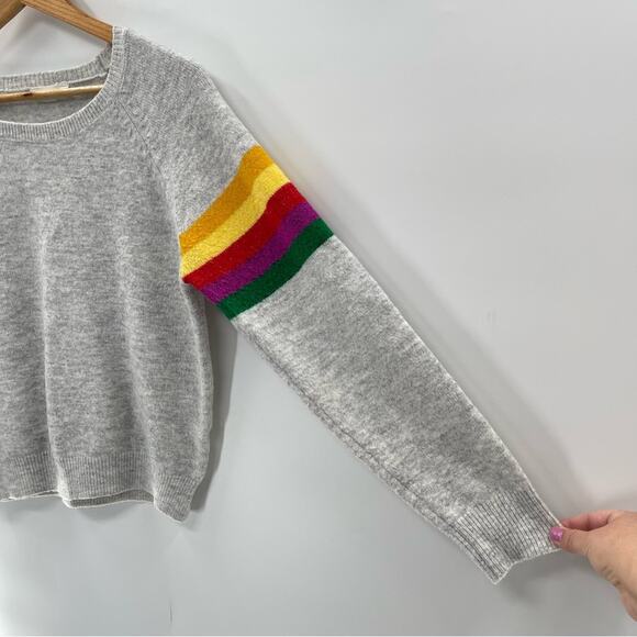 THML LINE 'EM UP STRIPE SLEEVE RAGLAN RAINBOW STRIPE GRAY SWEATER SIZE SMALL - Picture 4 of 8